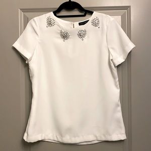 BR white short sleeve dress top with beading - S